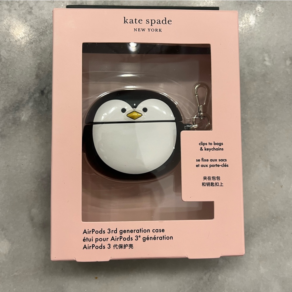 Kate Spade Penguin Airpods 3rd Gen Case Clips Keychains Pink Shopping Bag Set
